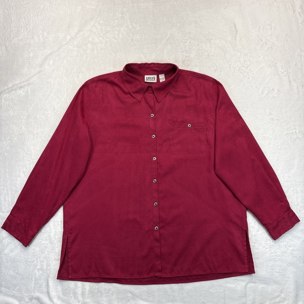 Vintage 90's Chico's Design Faux Suede Snap Shirt Size 3 Burgundy Boho